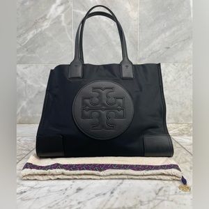 🖤Tory Burch Black Small Ella Nylon Leather Tote Bag